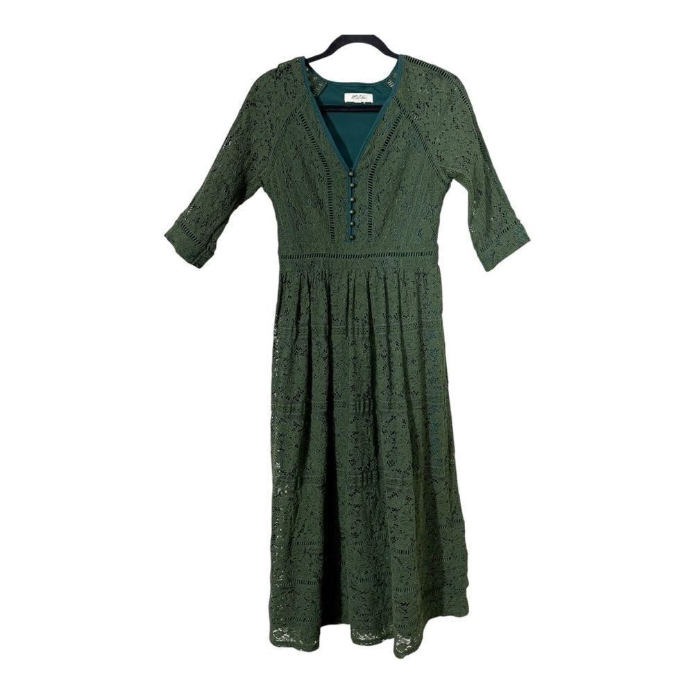 Metisu Womens Forest Green‎ Lace Cottagecore Prairie Holiday A Line Dress Medium